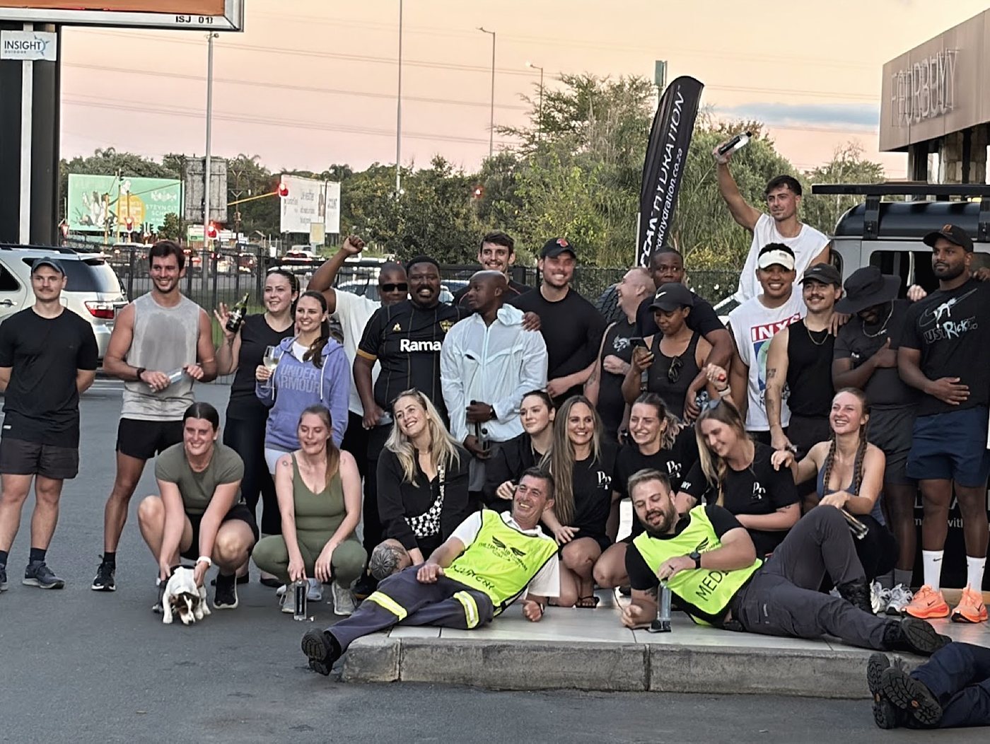 The run club crew together after a morning session