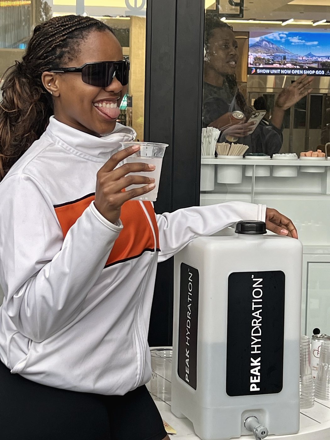 Sharing a laugh at the Peak Hydration refill station